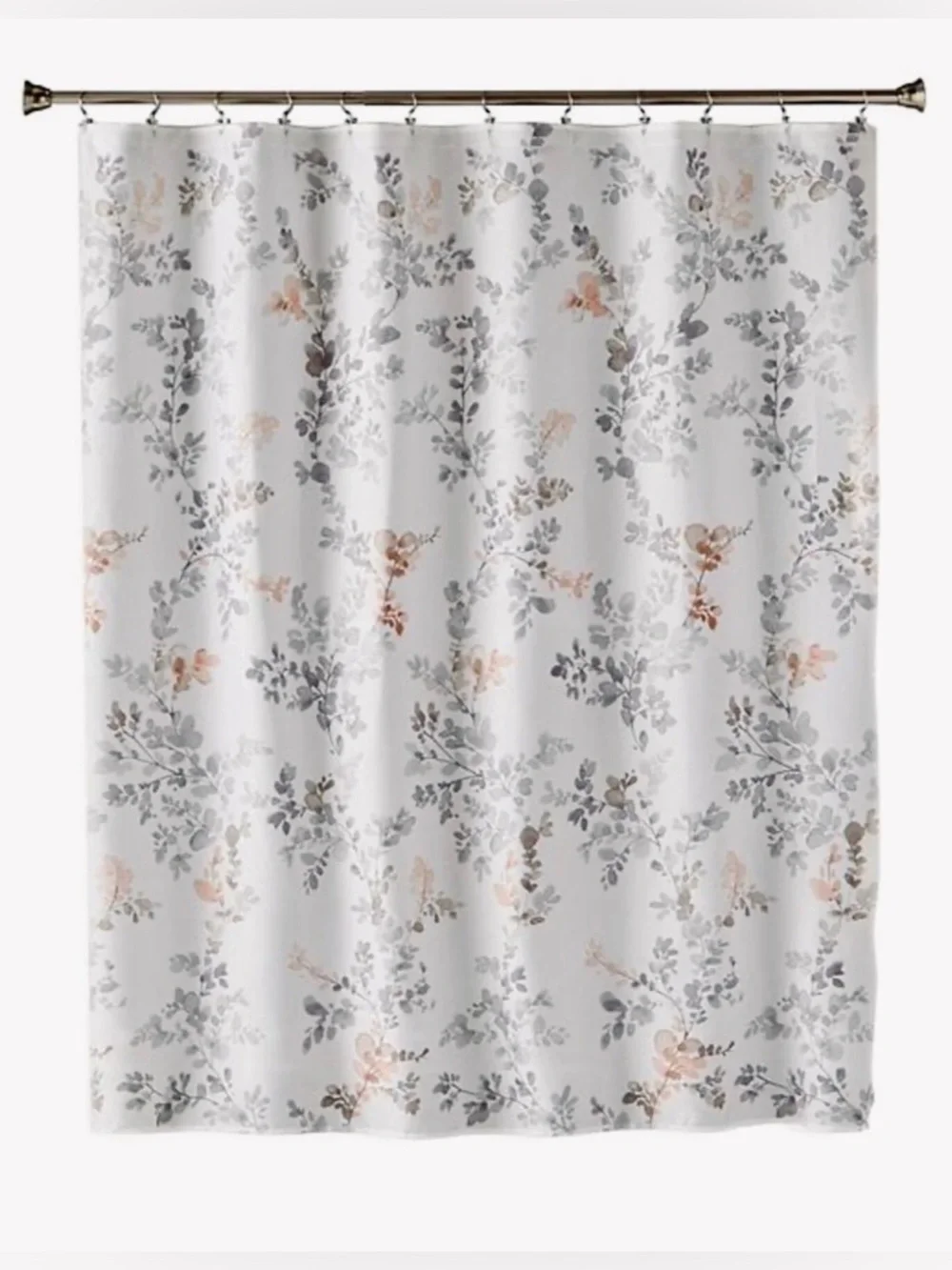 SKL Home Floral Leaves & Watercolor Gray and Pink Shower Curtain- 70x72